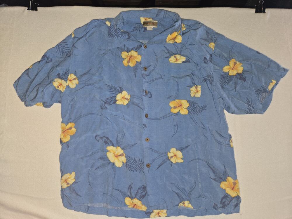 Original Island Sport Men's Blue Floral Hawaiian Shirt Tourist Vacation Size XXL